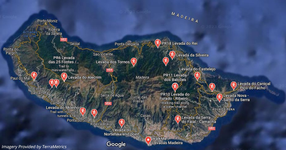 Map of Madeira Island trails