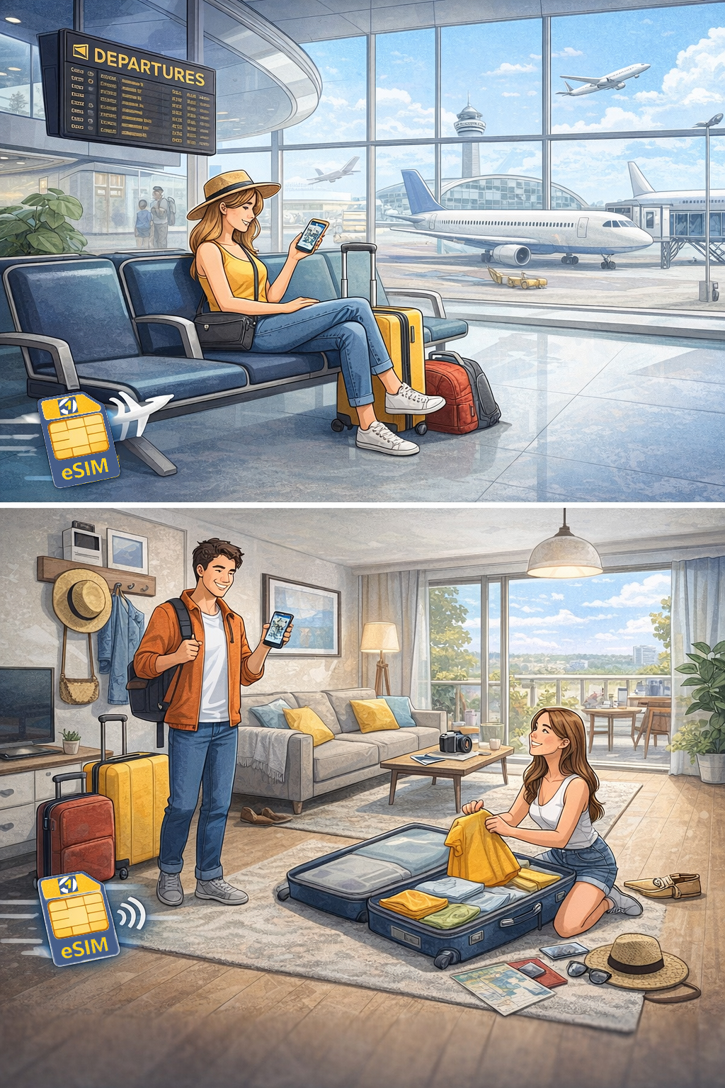 eSIM makes travel simple when booking flights and short term rentals