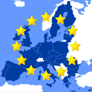 Colorful map of Europe with national flags