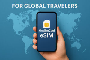 OneSimCard eSIM for global travelers with smartphone in hand