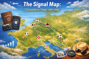 7 countries in 7 days signal map showing the journey of an eSIM across international boarders
