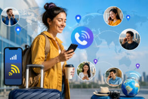 International traveler using OneSim VoIP app to stay in touch