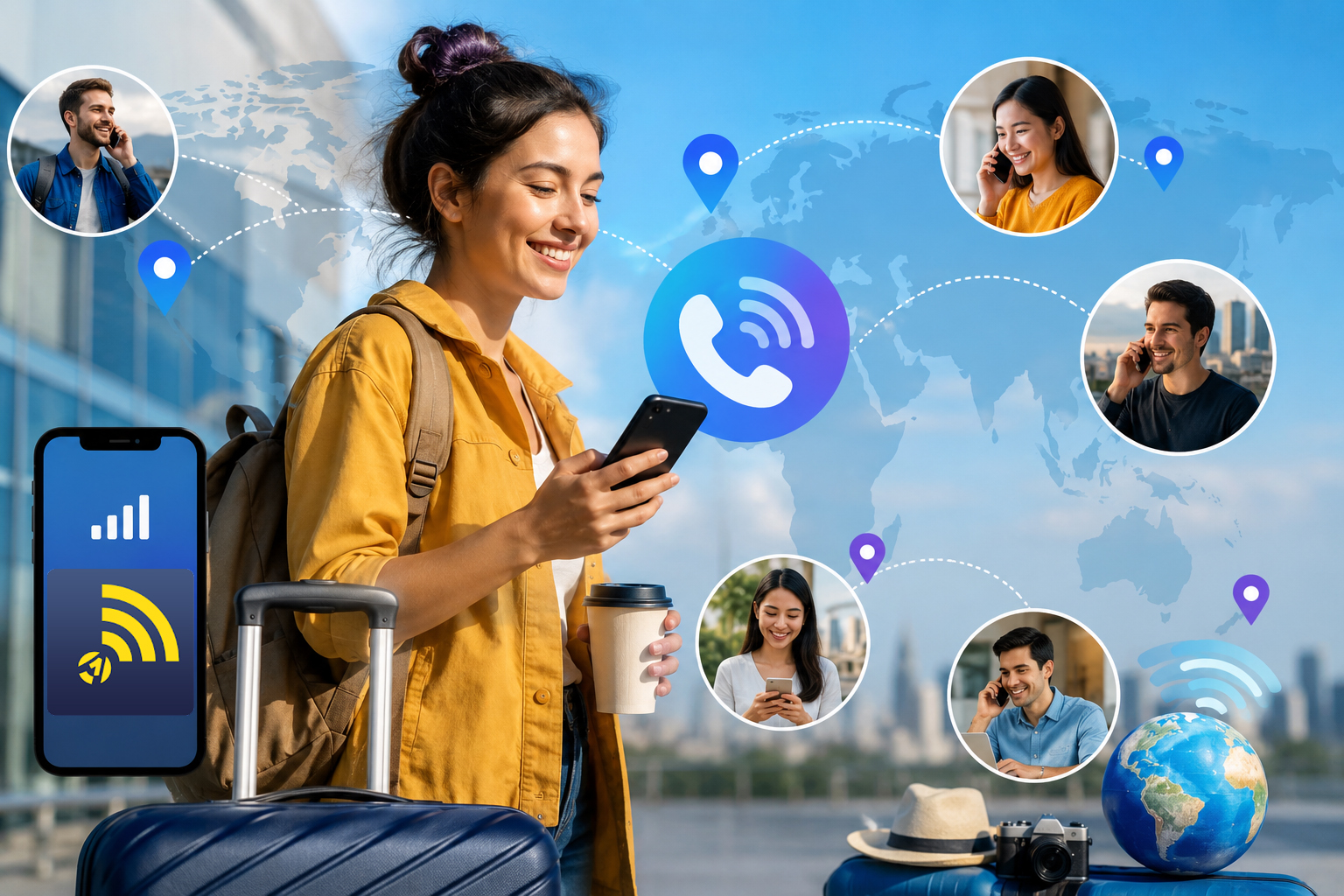 International traveler using OneSim VoIP app to stay in touch